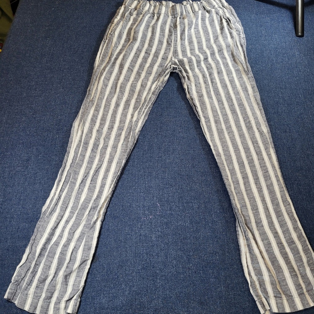 Christian Siriano New York Womens Blue White Striped 100% Linen Pants Sz Medium